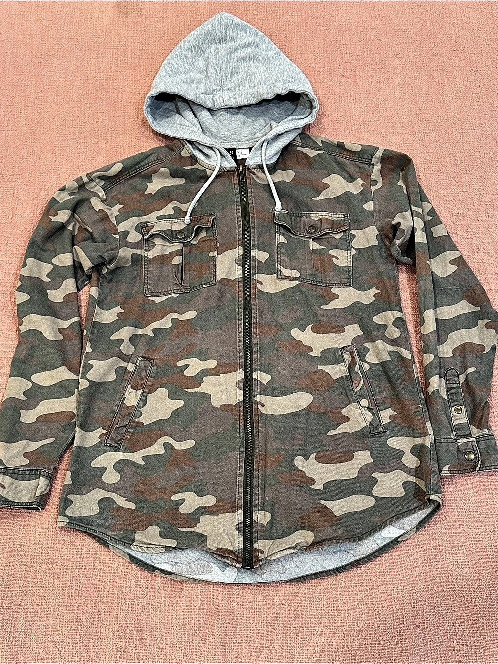 Camouflage Utility Jacket with Hood Green & Brown size 2 women’s